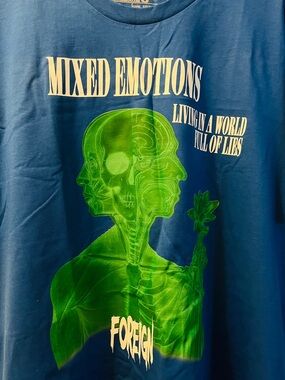 3 for $27 Foreign NWOT Blue Short Sleeve Tee with Green Graphic